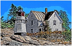 Weathered Perkins Island Light Built on Rock - Digital Painting